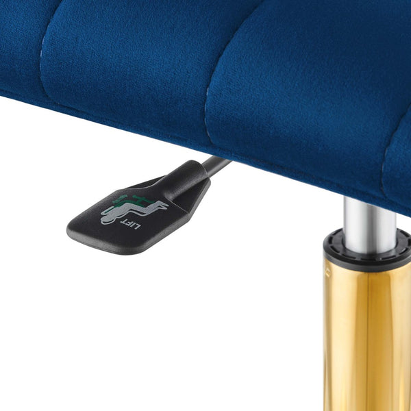 Modway Furniture Ripple Armless Performance Velvet Office Chair - Ergonomic Mid-Century Glam with Gold Frame Gold Navy EEI-4972-GLD-NAV