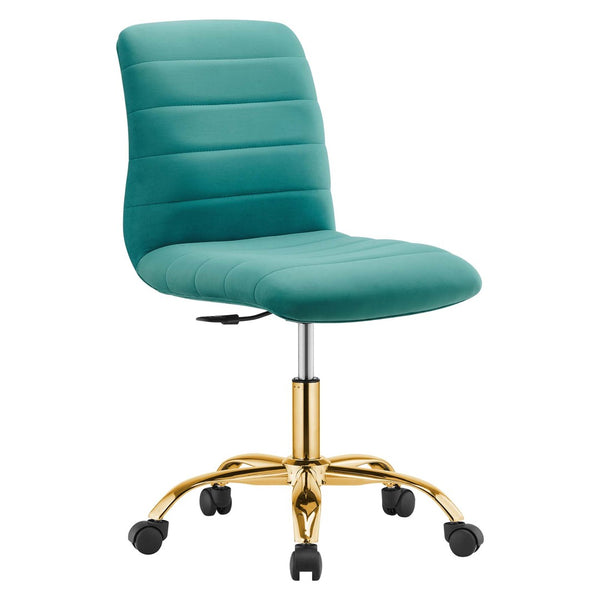 Modway Furniture Ripple Armless Performance Velvet Office Chair - Ergonomic Mid-Century Glam with Gold Frame Gold Teal EEI-4972-GLD-TEA