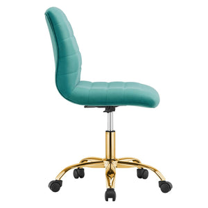 Modway Furniture Ripple Armless Performance Velvet Office Chair - Ergonomic Mid-Century Glam with Gold Frame Gold Teal EEI-4972-GLD-TEA