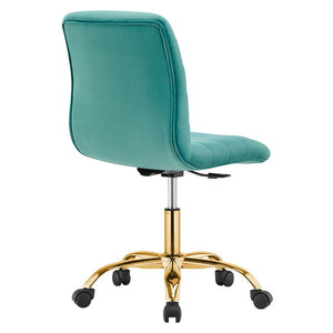 Modway Furniture Ripple Armless Performance Velvet Office Chair - Ergonomic Mid-Century Glam with Gold Frame Gold Teal EEI-4972-GLD-TEA