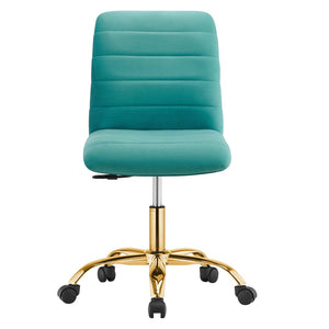Modway Furniture Ripple Armless Performance Velvet Office Chair - Ergonomic Mid-Century Glam with Gold Frame Gold Teal EEI-4972-GLD-TEA
