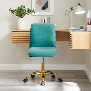 Modway Furniture Ripple Armless Performance Velvet Office Chair - Ergonomic Mid-Century Glam with Gold Frame Gold Teal EEI-4972-GLD-TEA