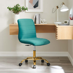 Modway Furniture Ripple Armless Performance Velvet Office Chair - Ergonomic Mid-Century Glam with Gold Frame Gold Teal EEI-4972-GLD-TEA