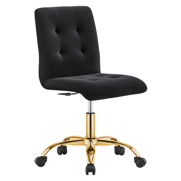 Modway Furniture Prim Armless Performance Velvet Office Chair - Modern Ergonomic Design for Stylish Workspaces Gold Black EEI-4973-GLD-BLK