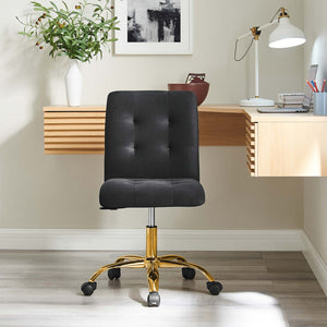 Modway Furniture Prim Armless Performance Velvet Office Chair - Modern Ergonomic Design for Stylish Workspaces Gold Black EEI-4973-GLD-BLK