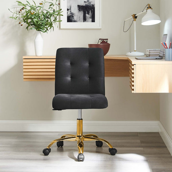 Modway Furniture Prim Armless Performance Velvet Office Chair - Modern Ergonomic Design for Stylish Workspaces Gold Black EEI-4973-GLD-BLK