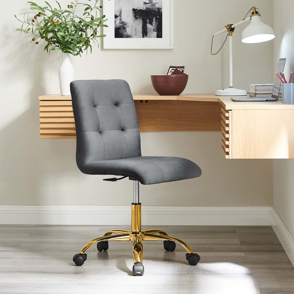Modway Furniture Prim Armless Performance Velvet Office Chair - Modern Ergonomic Design for Stylish Workspaces Gold Gray EEI-4973-GLD-GRY