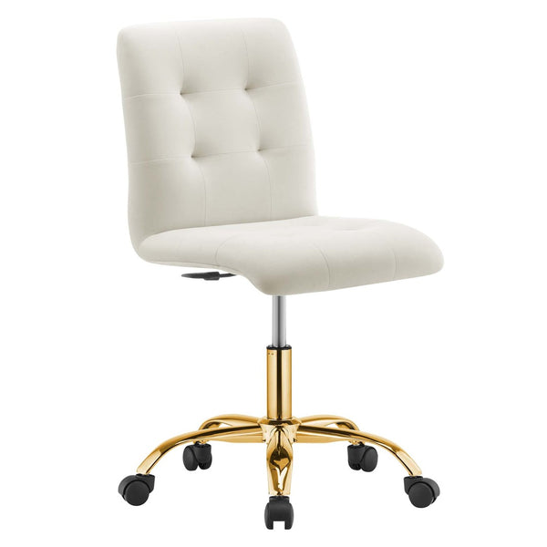 Modway Furniture Prim Armless Performance Velvet Office Chair - Modern Ergonomic Design for Stylish Workspaces Gold Ivory EEI-4973-GLD-IVO