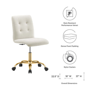 Modway Furniture Prim Armless Performance Velvet Office Chair - Modern Ergonomic Design for Stylish Workspaces Gold Ivory EEI-4973-GLD-IVO