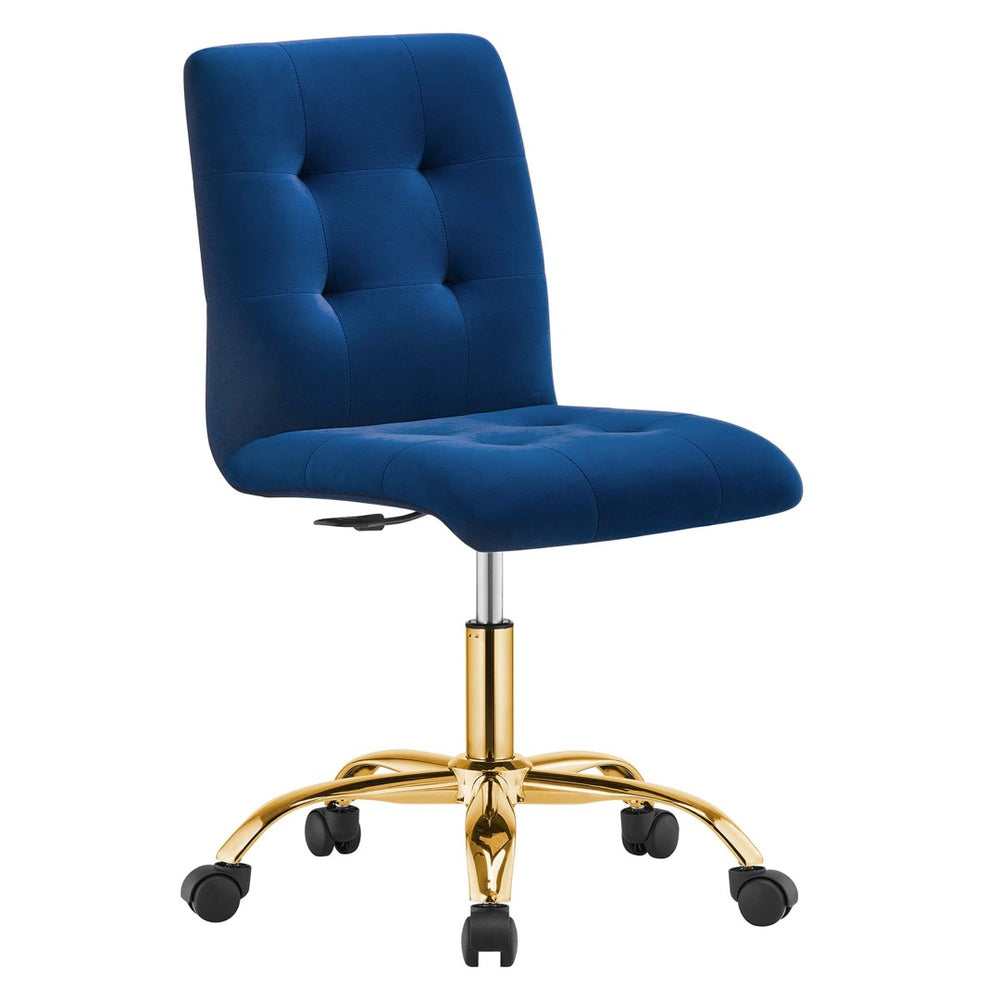Modway Furniture Prim Armless Performance Velvet Office Chair - Modern Ergonomic Design for Stylish Workspaces Gold Navy EEI-4973-GLD-NAV
