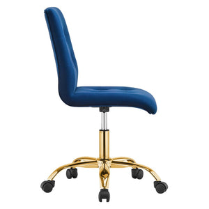 Modway Furniture Prim Armless Performance Velvet Office Chair - Modern Ergonomic Design for Stylish Workspaces Gold Navy EEI-4973-GLD-NAV