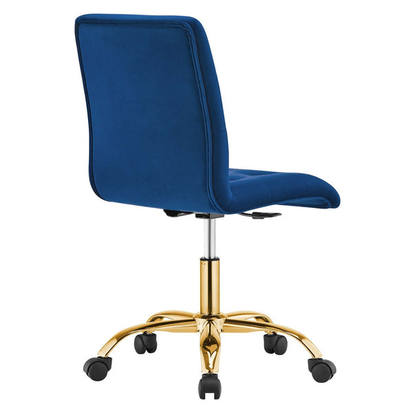 Modway Furniture Prim Armless Performance Velvet Office Chair - Modern Ergonomic Design for Stylish Workspaces Gold Navy EEI-4973-GLD-NAV