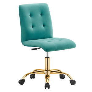 Modway Furniture Prim Armless Performance Velvet Office Chair - Modern Ergonomic Design for Stylish Workspaces Gold Teal EEI-4973-GLD-TEA