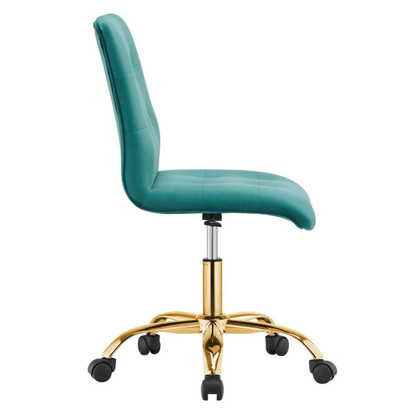 Modway Furniture Prim Armless Performance Velvet Office Chair - Modern Ergonomic Design for Stylish Workspaces Gold Teal EEI-4973-GLD-TEA