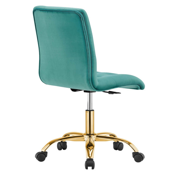 Modway Furniture Prim Armless Performance Velvet Office Chair - Modern Ergonomic Design for Stylish Workspaces Gold Teal EEI-4973-GLD-TEA
