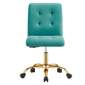 Modway Furniture Prim Armless Performance Velvet Office Chair - Modern Ergonomic Design for Stylish Workspaces Gold Teal EEI-4973-GLD-TEA