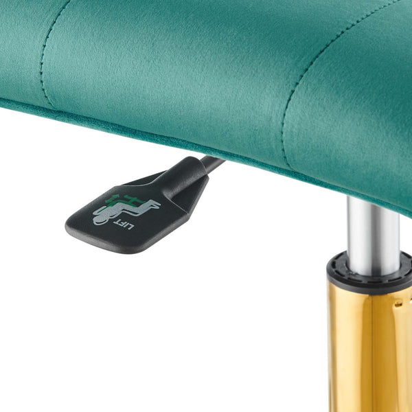 Modway Furniture Prim Armless Performance Velvet Office Chair - Modern Ergonomic Design for Stylish Workspaces Gold Teal EEI-4973-GLD-TEA