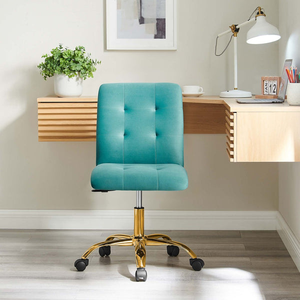 Modway Furniture Prim Armless Performance Velvet Office Chair - Modern Ergonomic Design for Stylish Workspaces Gold Teal EEI-4973-GLD-TEA