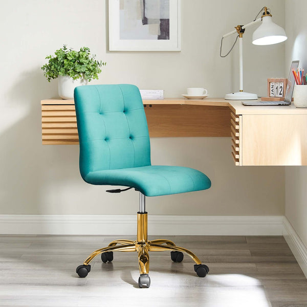 Modway Furniture Prim Armless Performance Velvet Office Chair - Modern Ergonomic Design for Stylish Workspaces Gold Teal EEI-4973-GLD-TEA