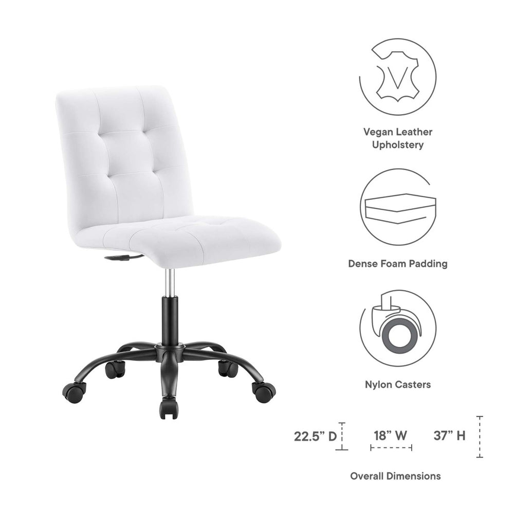 Modway Furniture Prim Armless Vegan Leather Office Chair - Modern Style, Ergonomic Comfort for Home & Office Use EEI-4975-BLK-WHI