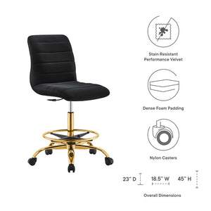 Modway Furniture Ripple Armless Performance Velvet Drafting Chair - Luxurious Comfort with Polished Gold Frame Gold Black EEI-4976-GLD-BLK