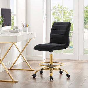 Modway Furniture Ripple Armless Performance Velvet Drafting Chair - Luxurious Comfort with Polished Gold Frame Gold Black EEI-4976-GLD-BLK
