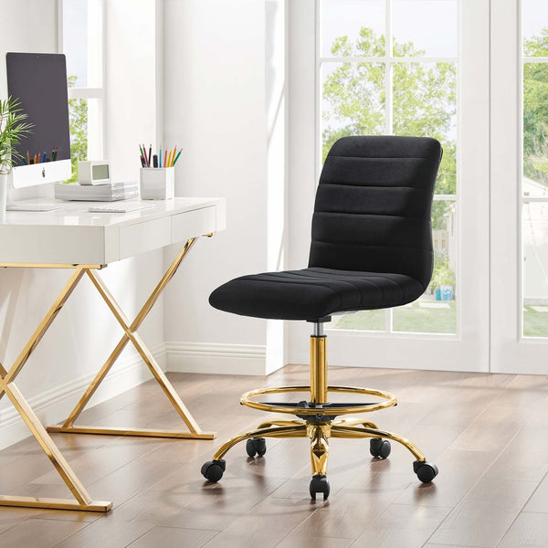 Modway Furniture Ripple Armless Performance Velvet Drafting Chair - Luxurious Comfort with Polished Gold Frame Gold Black EEI-4976-GLD-BLK