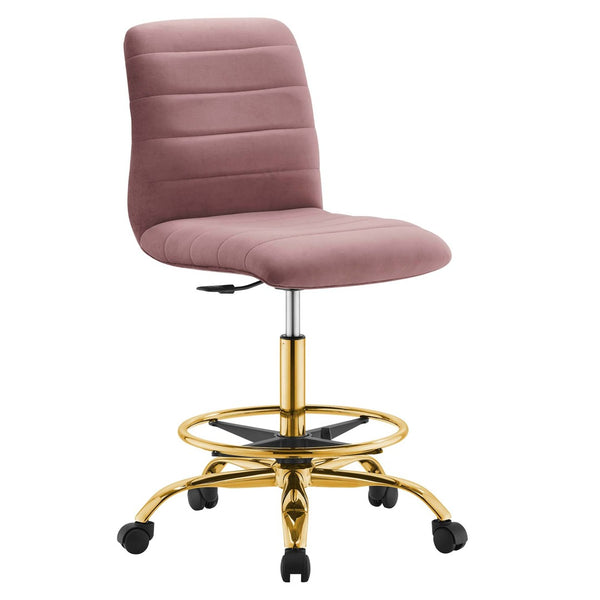 Modway Furniture Ripple Armless Performance Velvet Drafting Chair - Luxurious Comfort with Polished Gold Frame Gold Dusty Rose EEI-4976-GLD-DUS