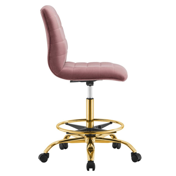 Modway Furniture Ripple Armless Performance Velvet Drafting Chair - Luxurious Comfort with Polished Gold Frame Gold Dusty Rose EEI-4976-GLD-DUS