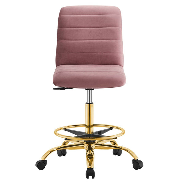 Modway Furniture Ripple Armless Performance Velvet Drafting Chair - Luxurious Comfort with Polished Gold Frame Gold Dusty Rose EEI-4976-GLD-DUS