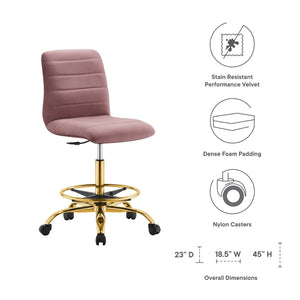 Modway Furniture Ripple Armless Performance Velvet Drafting Chair - Luxurious Comfort with Polished Gold Frame Gold Dusty Rose EEI-4976-GLD-DUS