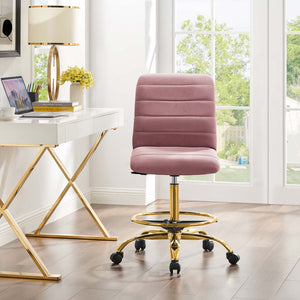 Modway Furniture Ripple Armless Performance Velvet Drafting Chair - Luxurious Comfort with Polished Gold Frame Gold Dusty Rose EEI-4976-GLD-DUS