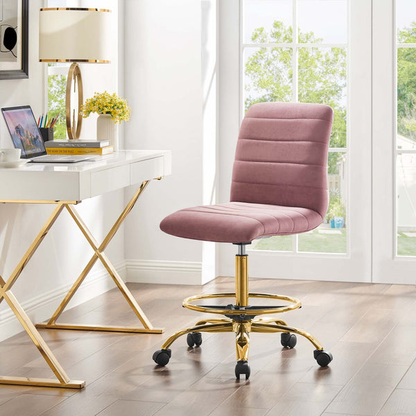 Modway Furniture Ripple Armless Performance Velvet Drafting Chair - Luxurious Comfort with Polished Gold Frame Gold Dusty Rose EEI-4976-GLD-DUS
