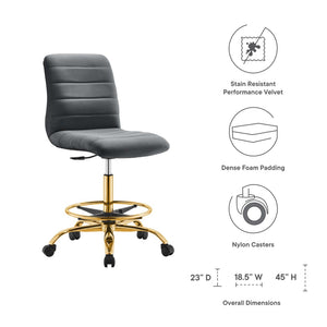 Modway Furniture Ripple Armless Performance Velvet Drafting Chair - Luxurious Comfort with Polished Gold Frame Gold Gray EEI-4976-GLD-GRY
