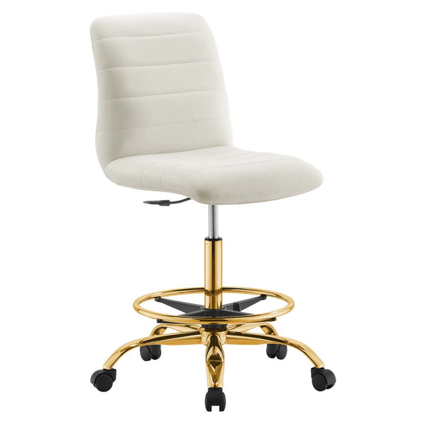 Modway Furniture Ripple Armless Performance Velvet Drafting Chair - Luxurious Comfort with Polished Gold Frame Gold Ivory EEI-4976-GLD-IVO