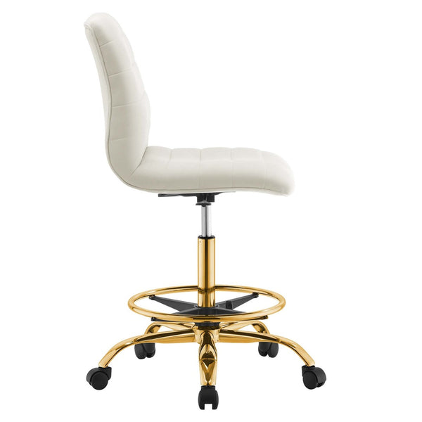 Modway Furniture Ripple Armless Performance Velvet Drafting Chair - Luxurious Comfort with Polished Gold Frame Gold Ivory EEI-4976-GLD-IVO