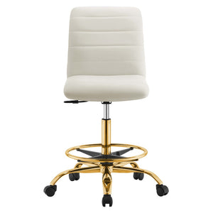 Modway Furniture Ripple Armless Performance Velvet Drafting Chair - Luxurious Comfort with Polished Gold Frame Gold Ivory EEI-4976-GLD-IVO