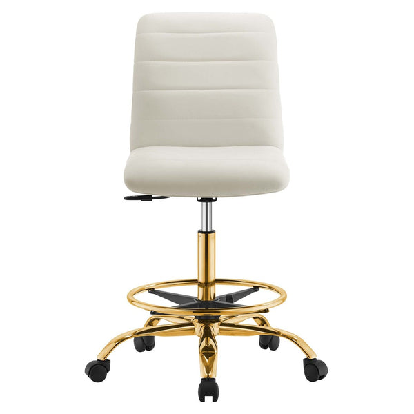 Modway Furniture Ripple Armless Performance Velvet Drafting Chair - Luxurious Comfort with Polished Gold Frame Gold Ivory EEI-4976-GLD-IVO