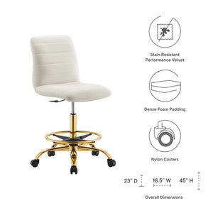 Modway Furniture Ripple Armless Performance Velvet Drafting Chair - Luxurious Comfort with Polished Gold Frame Gold Ivory EEI-4976-GLD-IVO
