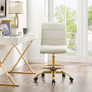 Modway Furniture Ripple Armless Performance Velvet Drafting Chair - Luxurious Comfort with Polished Gold Frame Gold Ivory EEI-4976-GLD-IVO