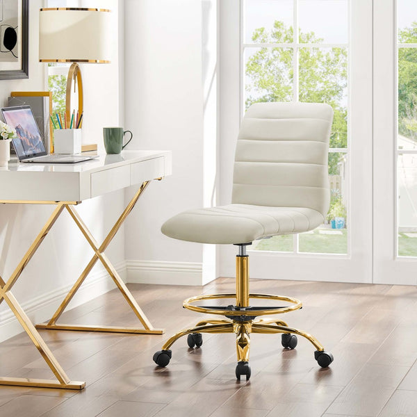 Modway Furniture Ripple Armless Performance Velvet Drafting Chair - Luxurious Comfort with Polished Gold Frame Gold Ivory EEI-4976-GLD-IVO