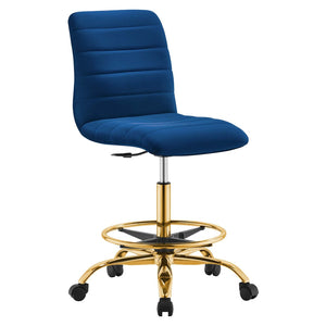 Modway Furniture Ripple Armless Performance Velvet Drafting Chair - Luxurious Comfort with Polished Gold Frame Gold Navy EEI-4976-GLD-NAV