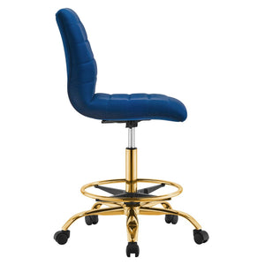 Modway Furniture Ripple Armless Performance Velvet Drafting Chair - Luxurious Comfort with Polished Gold Frame Gold Navy EEI-4976-GLD-NAV
