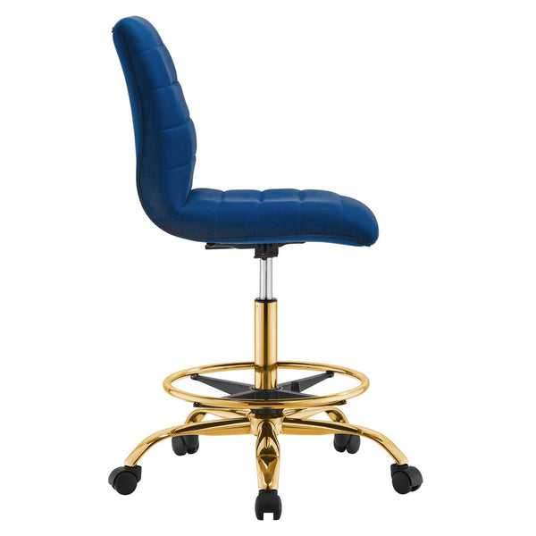 Modway Furniture Ripple Armless Performance Velvet Drafting Chair - Luxurious Comfort with Polished Gold Frame Gold Navy EEI-4976-GLD-NAV