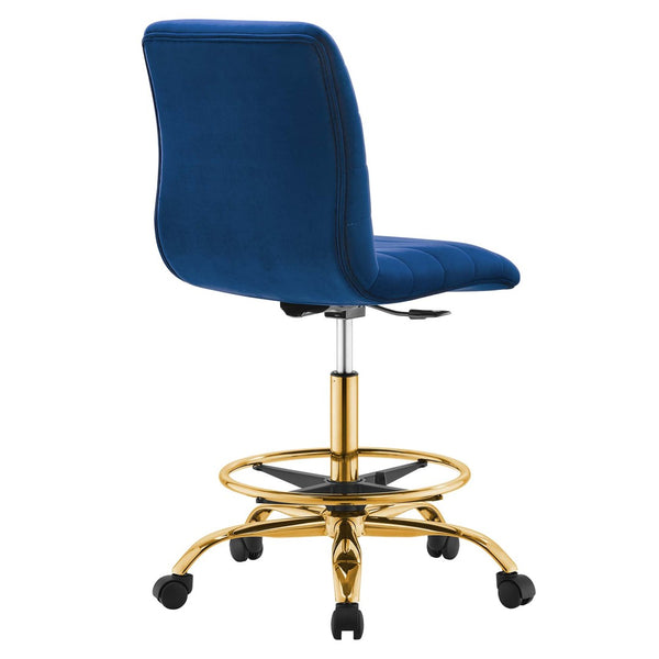 Modway Furniture Ripple Armless Performance Velvet Drafting Chair - Luxurious Comfort with Polished Gold Frame Gold Navy EEI-4976-GLD-NAV