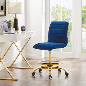 Modway Furniture Ripple Armless Performance Velvet Drafting Chair - Luxurious Comfort with Polished Gold Frame Gold Navy EEI-4976-GLD-NAV