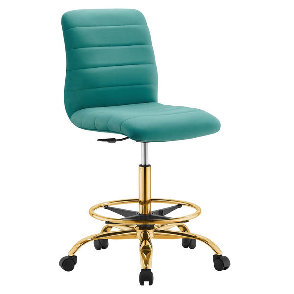 Modway Furniture Ripple Armless Performance Velvet Drafting Chair - Luxurious Comfort with Polished Gold Frame Gold Teal EEI-4976-GLD-TEA