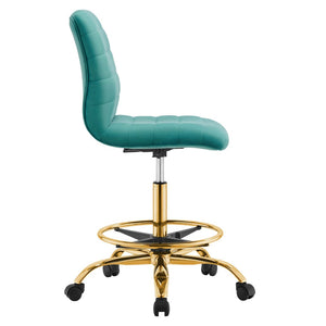 Modway Furniture Ripple Armless Performance Velvet Drafting Chair - Luxurious Comfort with Polished Gold Frame Gold Teal EEI-4976-GLD-TEA
