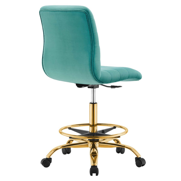 Modway Furniture Ripple Armless Performance Velvet Drafting Chair - Luxurious Comfort with Polished Gold Frame Gold Teal EEI-4976-GLD-TEA