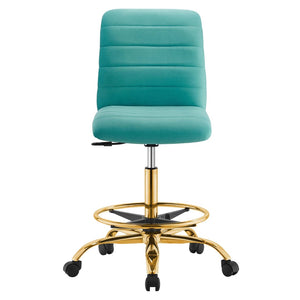 Modway Furniture Ripple Armless Performance Velvet Drafting Chair - Luxurious Comfort with Polished Gold Frame Gold Teal EEI-4976-GLD-TEA